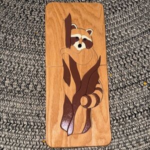 Vintage Wooden  Intarsia   Black nose Raccoon Wall Art